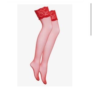 For Love & Lemons Red Lace Top Thigh High Stockings